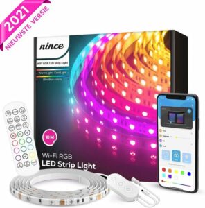 Nince Smart Ledstrip 10 Meter (2x5) Wifi - SMD 5050 RGB LED 16 Miljoen Kleuren - Bestuurbaar met App - Led strip 2021 Model - Geschikt voor iOS en Android